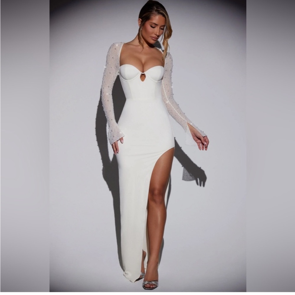 Oh Polly SAN MARINO Embellished Side
Split Maxi Dress in White